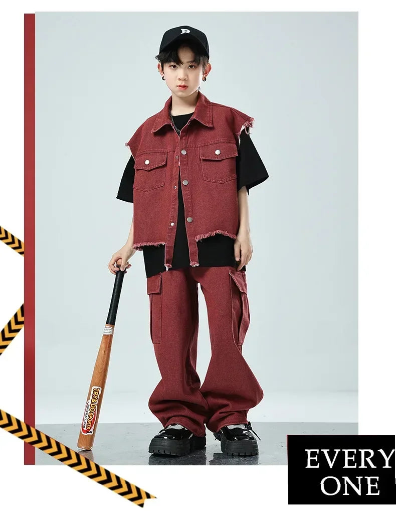 Children Hip Hop Jazz Fashion Show BoyGirl Loose Vest Baggy Pan t T-shirt Suits Sets Dance Performance Clothes Kids Tracksuits
