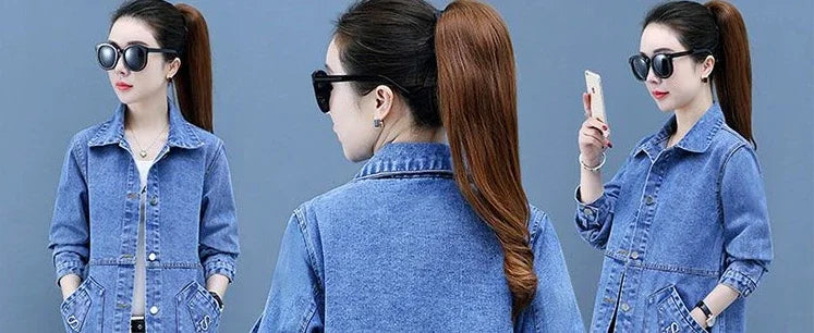 Plain Female Jeans Coats Korean Women's Denim Jackets Long Trench Designer in Promotion 2025 Trend Deals Chic and Elegant New