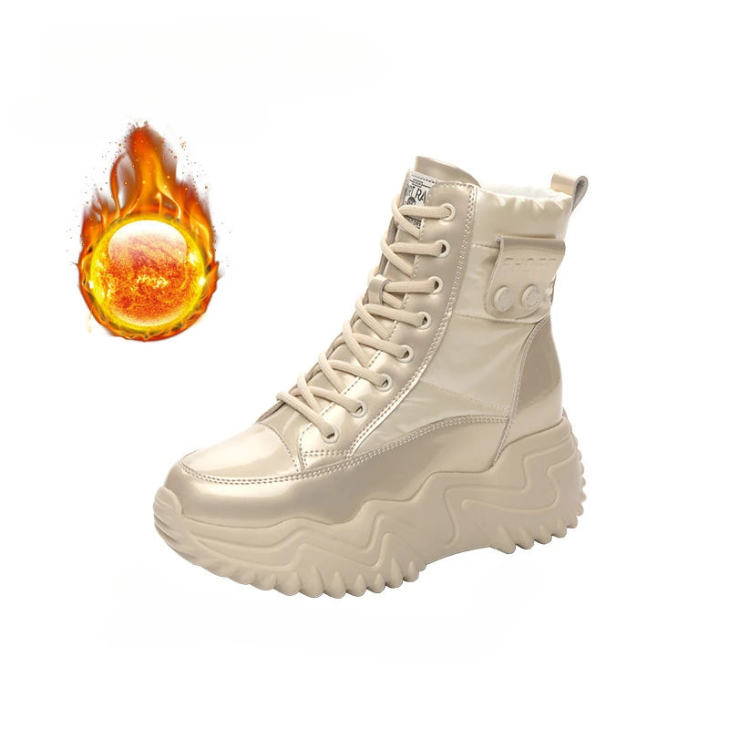 7CM Heightening Genuine Leather Platform Wedge Hidden High Heels Women Ankle Boots Casual Chunky Sneakers Spring Autumn Shoes