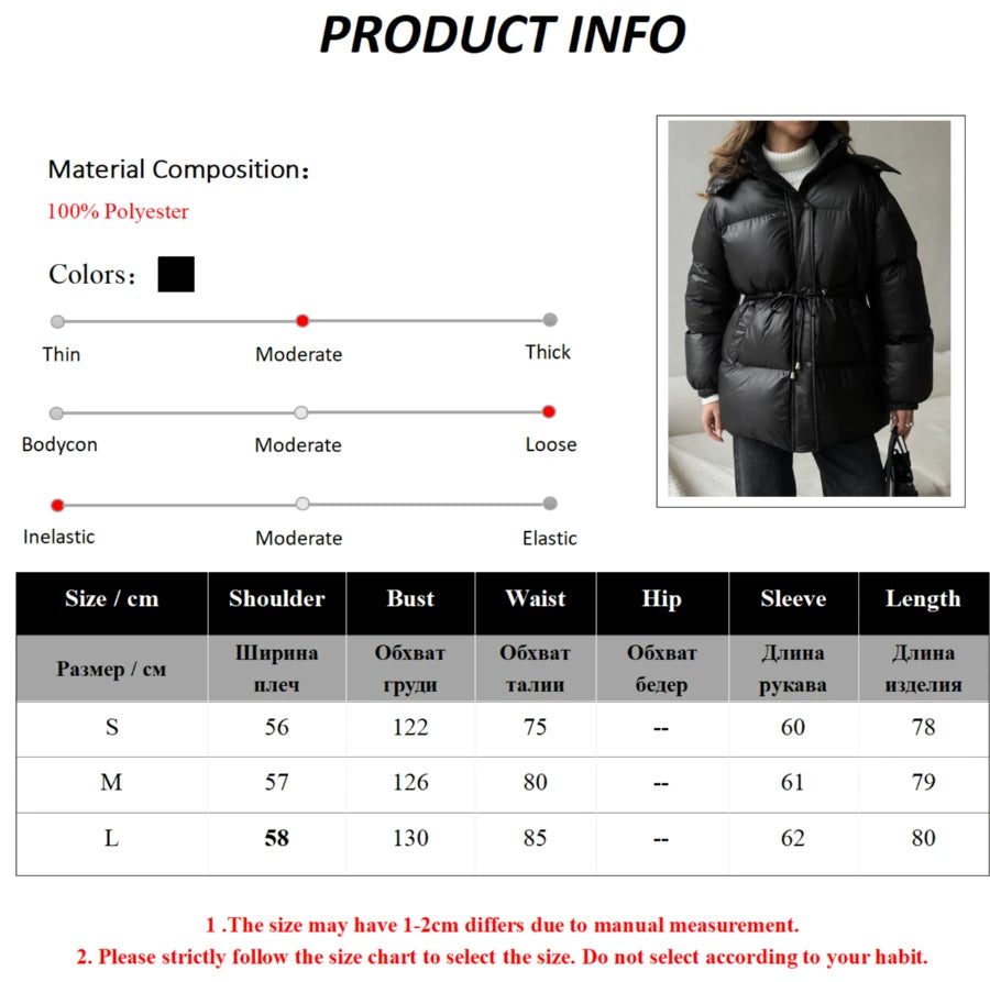 Wolfeel Drawstring Slim Fit Womens Winter Jacket Polyester Coat Warm