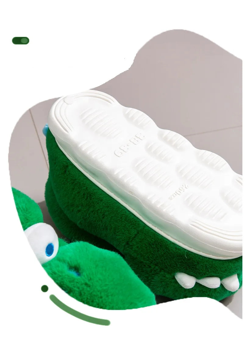 Unisex Men's Cartoon Animal Furry Bedroom Boot Shoes Warm Novelty Outdoor Slipper with Grippers New Adults Fun Alligator Slipper