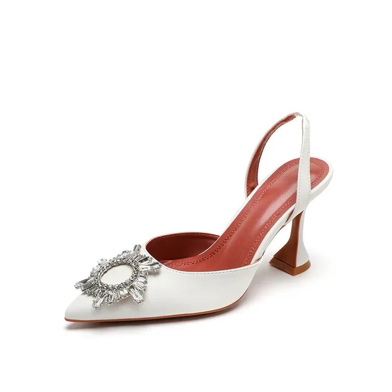 Large 43 Blue Women's High Heels Silk Satin Pointed Toe Rhinestone Crystal Heels Slip on Women's Wedding High Heels Sandals 2026