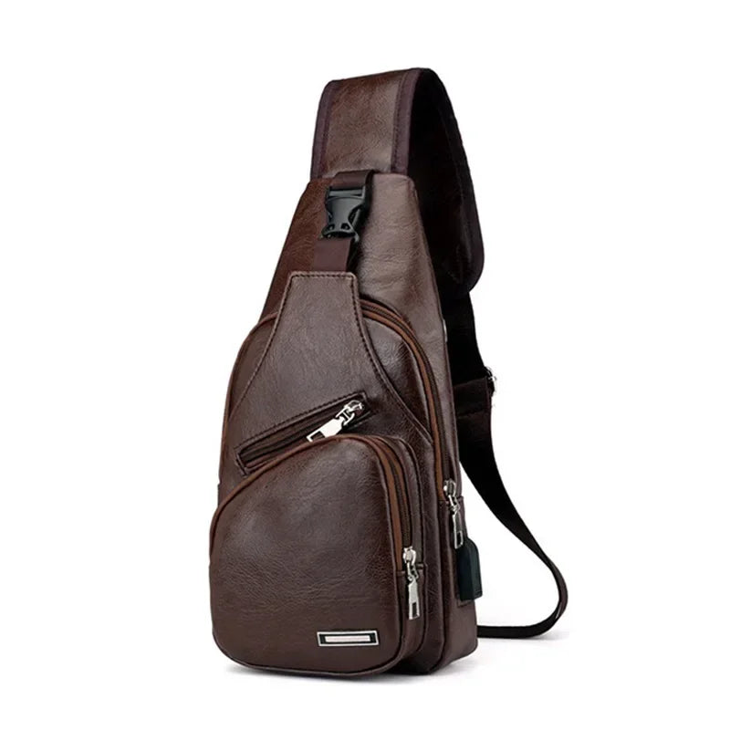 2024 Men's USB Chest Bag Designer Men Messenger Crossbody Package PU Leather Shoulder Bags Package Travel Chest Bag Bolso Hombre