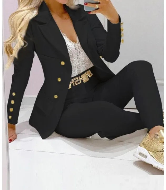 Womens Autumn Two Piece Coat And Pants Set Casual Jacket Trousers 2023