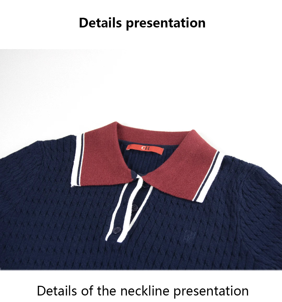 CH Solid Color Embroidered Knit Polo Shirt Women Elegant Short Sleeve Ribbed Trim Office Casual Tops