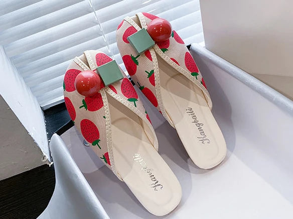 Slides Kawaii Shoes Round Toe Cute Women's Slippers and Ladies Sandals Mules Summer 2025 Flat Outside Comfortable Elegan Y 39 W