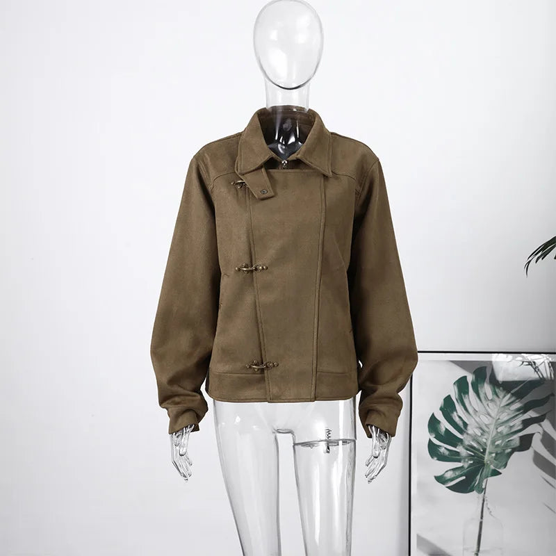 Elegant Metal Button Gender's Coat Fashion Slim Lapel Asymmetry Full Sleeves Couple Short Coat 2026 Spring Chic Streetwear