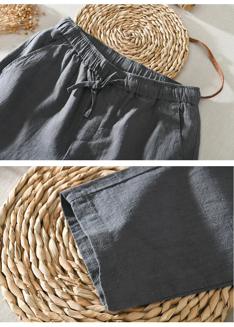 Summer New Casual Linen Ankle-length Pants for Men Clothing Simple Drawstring Thin Streetwear Oversize BL8226