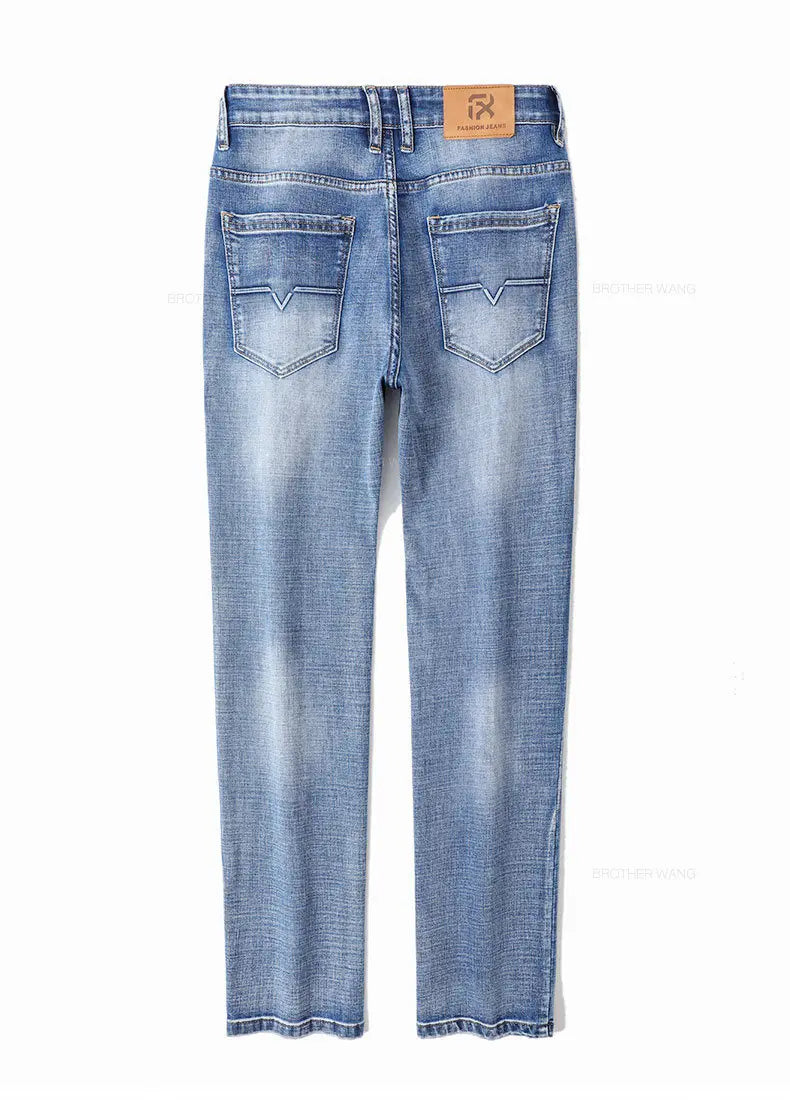 Classic Summer Men's Thin Stretch Fit Jeans Business Casual Slim Fit Denim Pants Soft Fabric High Quality Straight Leg Trousers