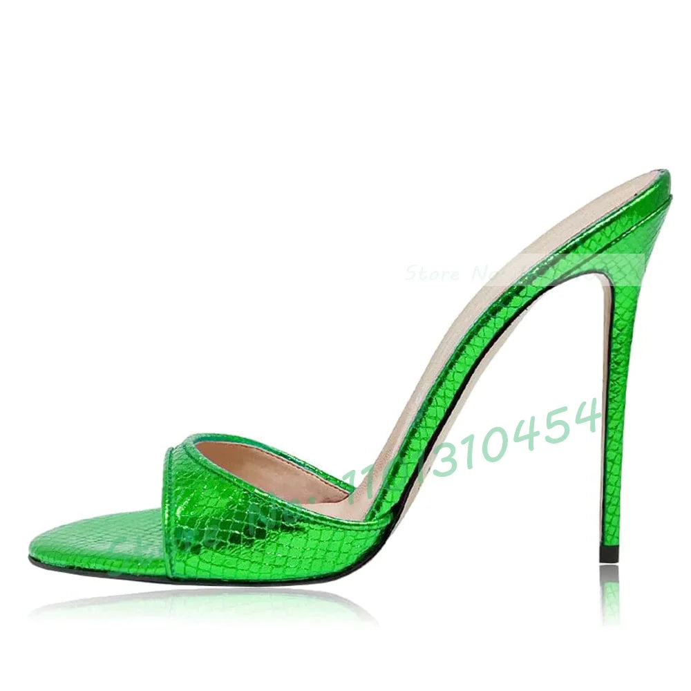 Snake Print Round Open Toe Slippers Women Casual Solid Outdoor Stiletto High Heels Shoes Female Customize Elegant Dress Slides