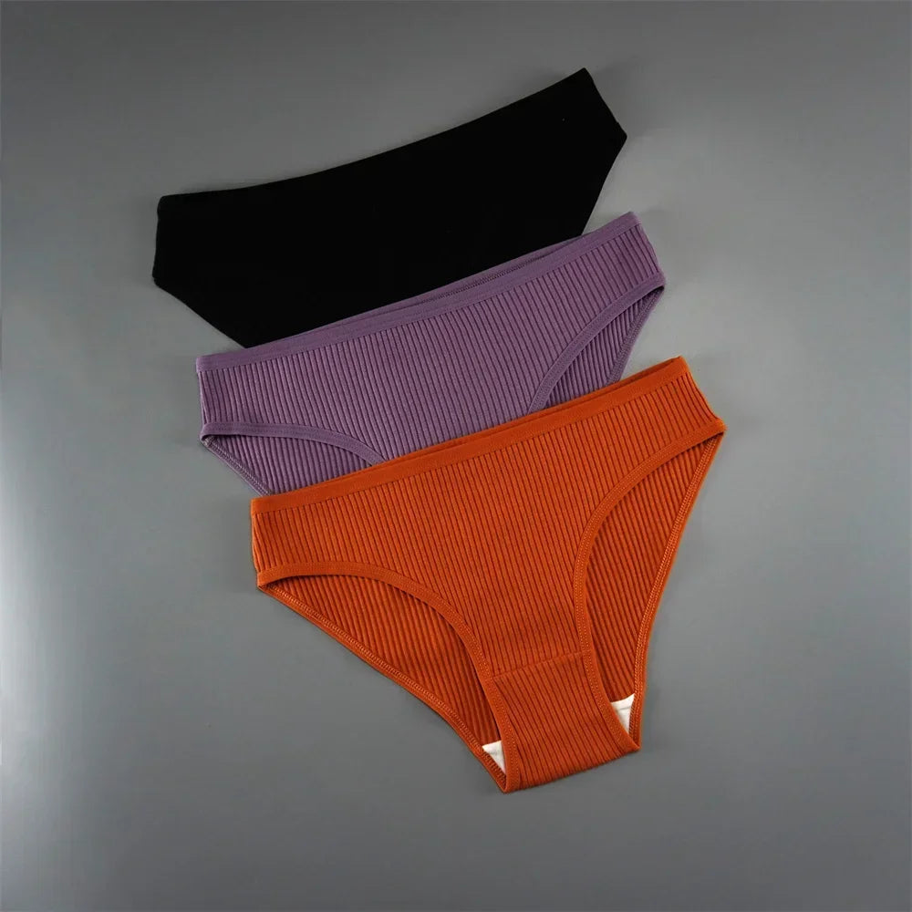 UNWE 3PCS/Pack Ribbed Cotton Seamless Panties for Women Briefs Pack Comfortable Ladies Underwear Sets