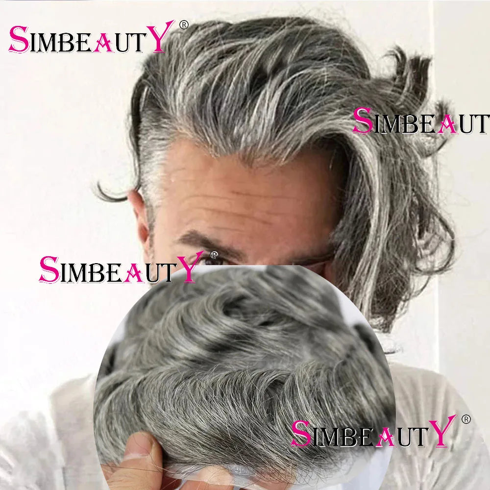 0.02mm Super Ultra Thin Skin 80% Density Natural Hairline Men Toupee Blonde Brown Grey Human Hair Undetected Capillary Prosthesi