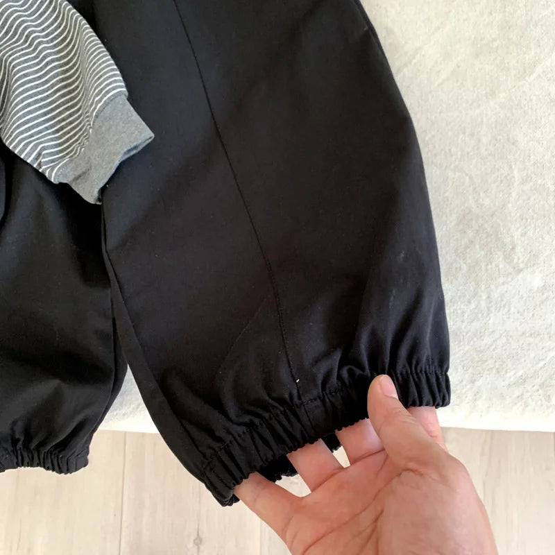 Boys' Fashion Set Spring Girls' Suit Children's Striped Top Vest  Trousers 3Pcs New Kids Casual Loose Outfits Autumn Clothing