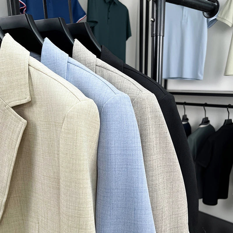 Mens Linen Blend Suit Jacket Lightweight Smart Casual Blazer Summer Sun Protection Outerwear Coat Wedding Prom Vacation Beach