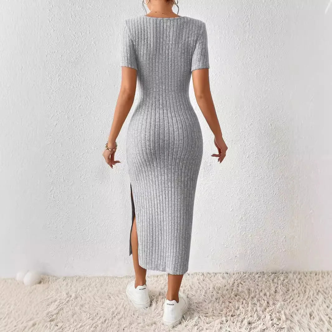 European and American Style 2025 Summer New Cross-border Women's Fashion Square Collar Sexy Slim Hip-pack Dress for Women