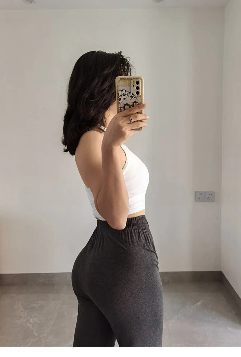 BIVIGAOS Summer Drawstring Ultra-thin Modal Wide Leg Pants Women High Waist Drape Casual Sport Pants Gray Sunscreen Fitness Pant