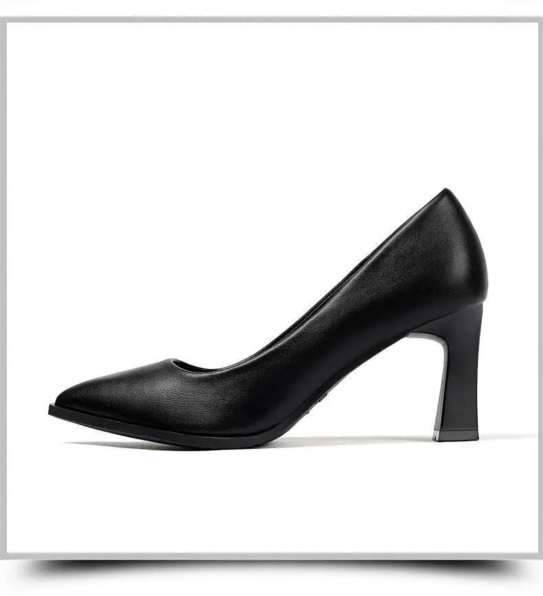 Black Women's Pumps 6-8cm Heel Soft PU Leather Non-slip Single Shoe Professional Interview High Heels Mid Heeled Work Shoes