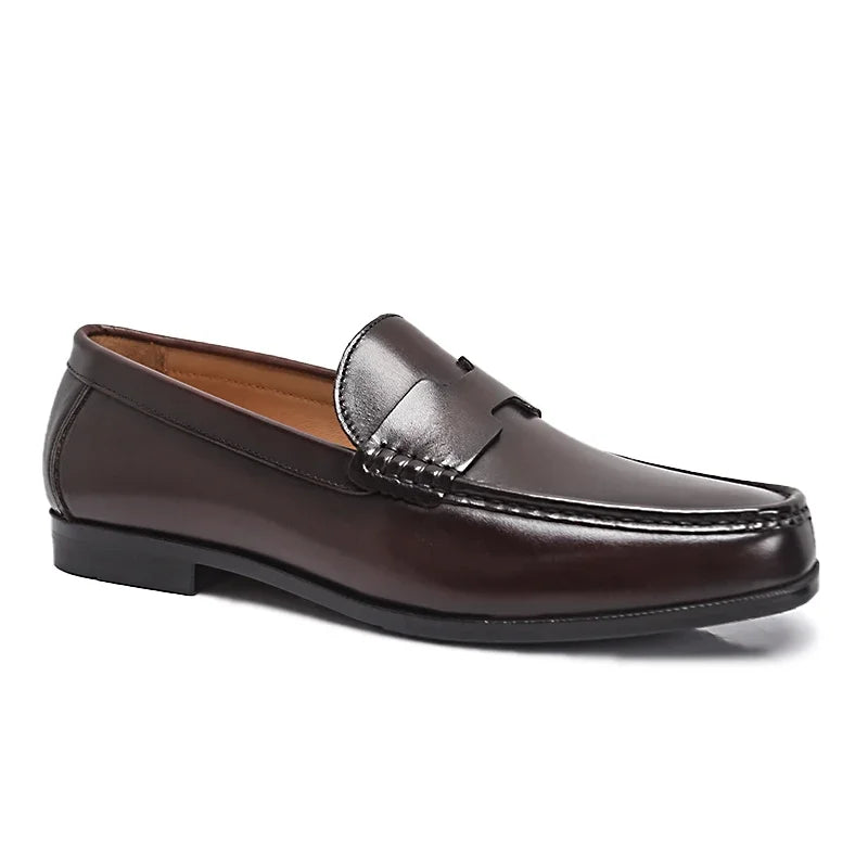 Men's High-End Genuine Leather Loafers Comfortable Flat Casual Glossy Wine Red Handmade Office Banquet Shoes
