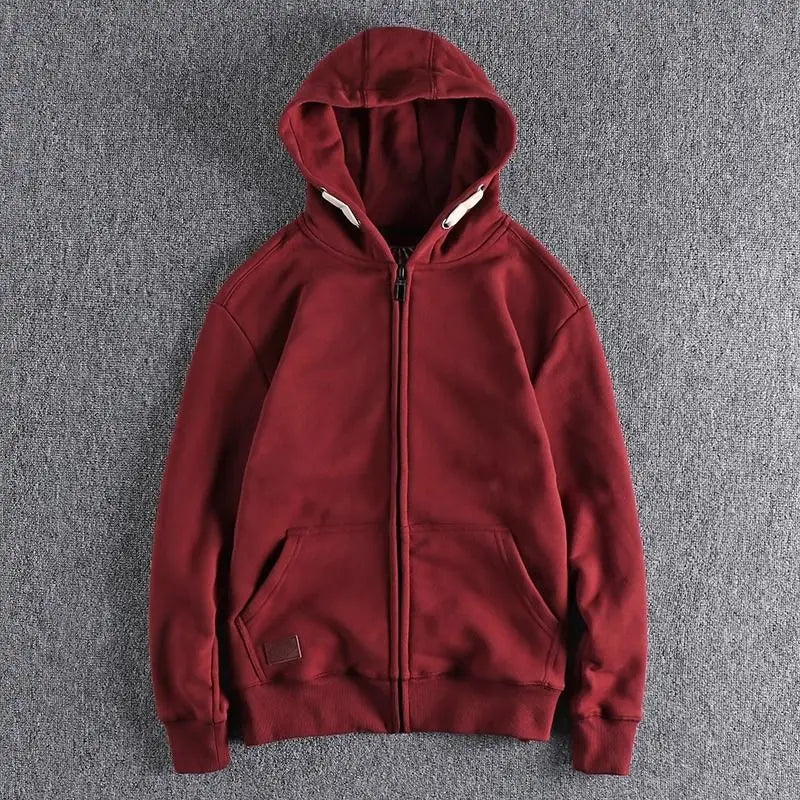 Men's Thickened Fleece Hoodie Sweatshirt Autumn Winter Heavyweight Sporty Casual Zipper Jacket Vintage Youth Open Cardigan
