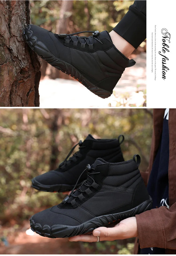 Snow Boots Women Men Sneakers Barefoot Waterproof Winter Warm Running Shoes Non-Slip High-top Padded Hiking Ankle Shoes 2024