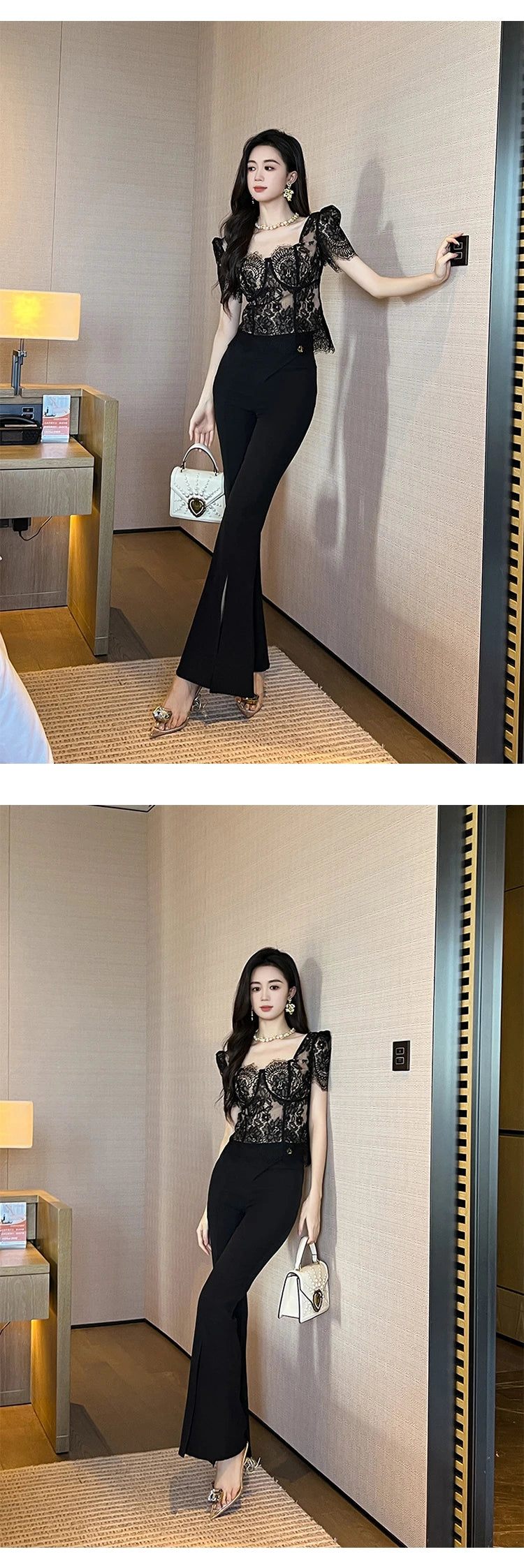 French Fashion Elegant Black Blouse Hook Floral See Through Women Tops Outfits Sheer Lace Sexy T-Shirts Tees Party Sweet Clothes
