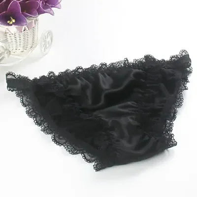 2pcs/lot Lace bikini 100% silk panties sexy breathable mulberry silk lady briefs comfortable low waist