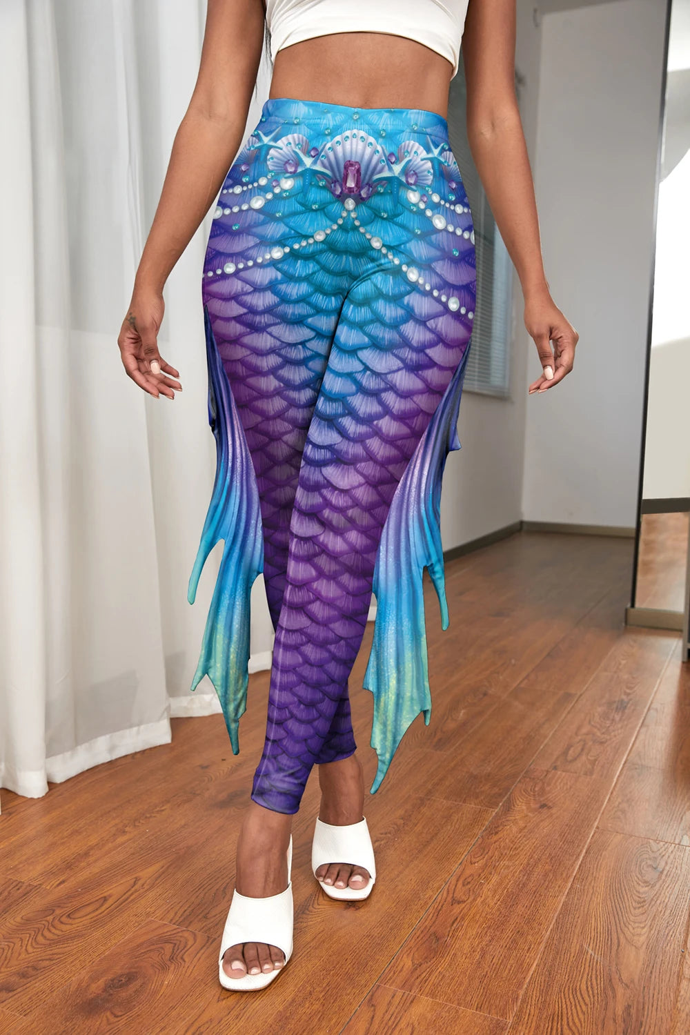 Mermaid Print Women's Pants Colour Fish Scales Yoga Leggings 3D Printed Women's Bottoms Fashion Women Trousers Workout Fitness