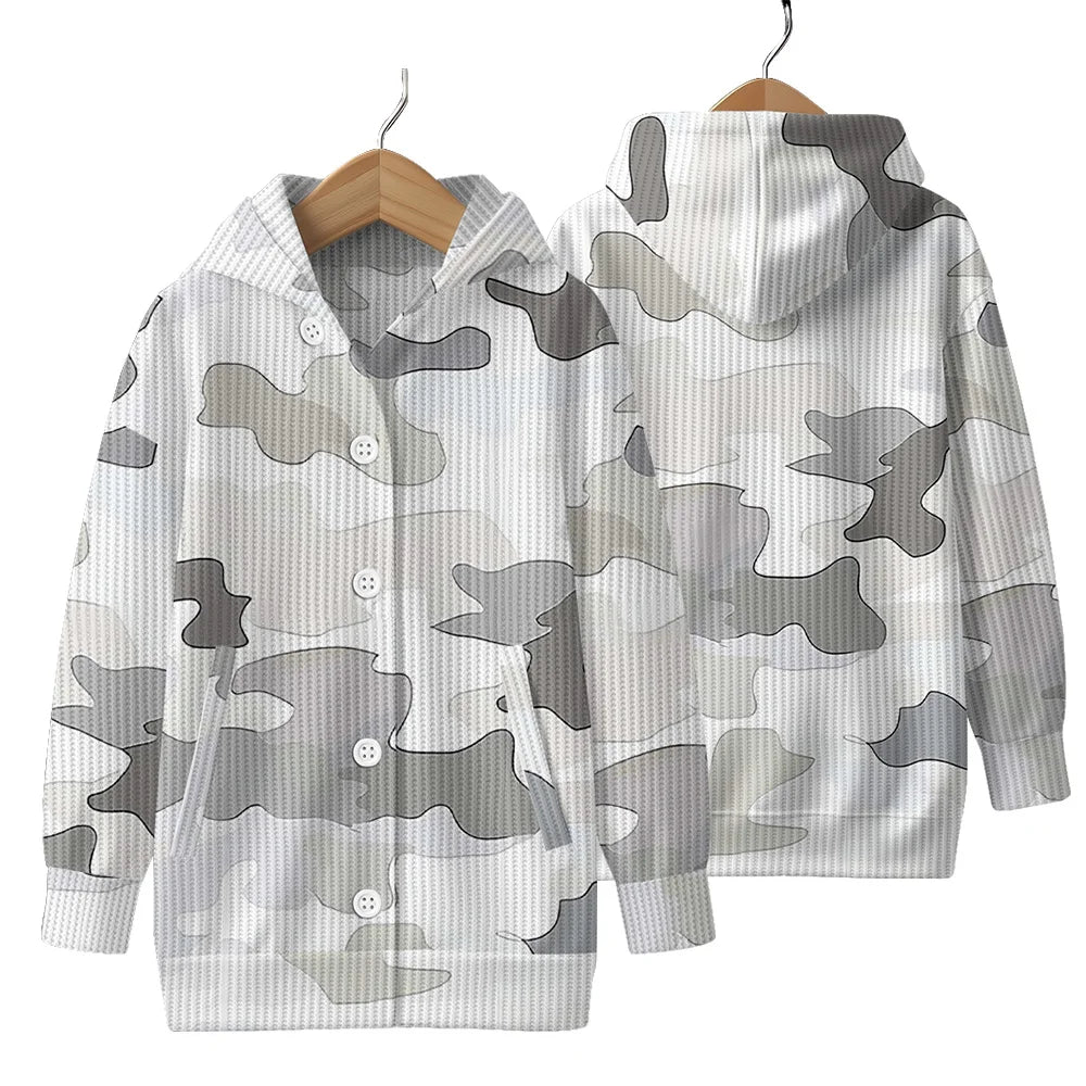Trendy Camouflage Hooded Cardigan Coats Soft Button-Up Front All-Season Comfort for Outdoor & Indoor Wear Durable Casual Style