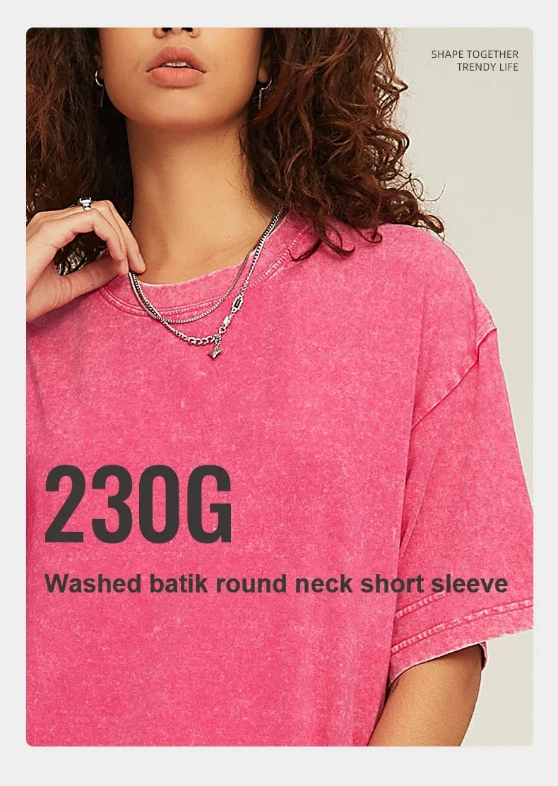 American Style Retro Heavyweight Solid Color Short Sleeved T-shirt Men Women Summer Street Trendy Washed Old Oversized Clothes