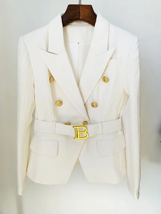 Double-Breasted Lion Button Monogram Jacquard Blazer