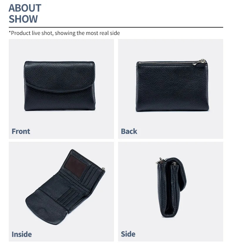 Short Genuine Leather Wallet Women RFID Card Holder Purse Ladies Mini Soft Real Cow Leather Clutch