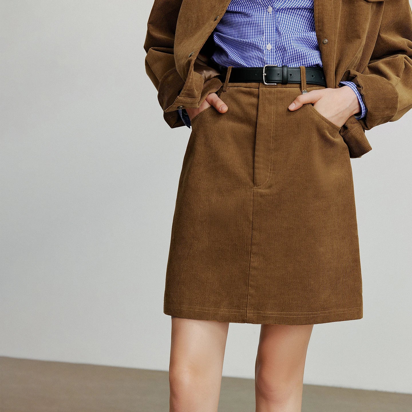 TOYOUTH Women Midi Skirt 2025 Autumn New Retro Corduroy Elastic Waist Pure Cotton A Line Mini Skirt
