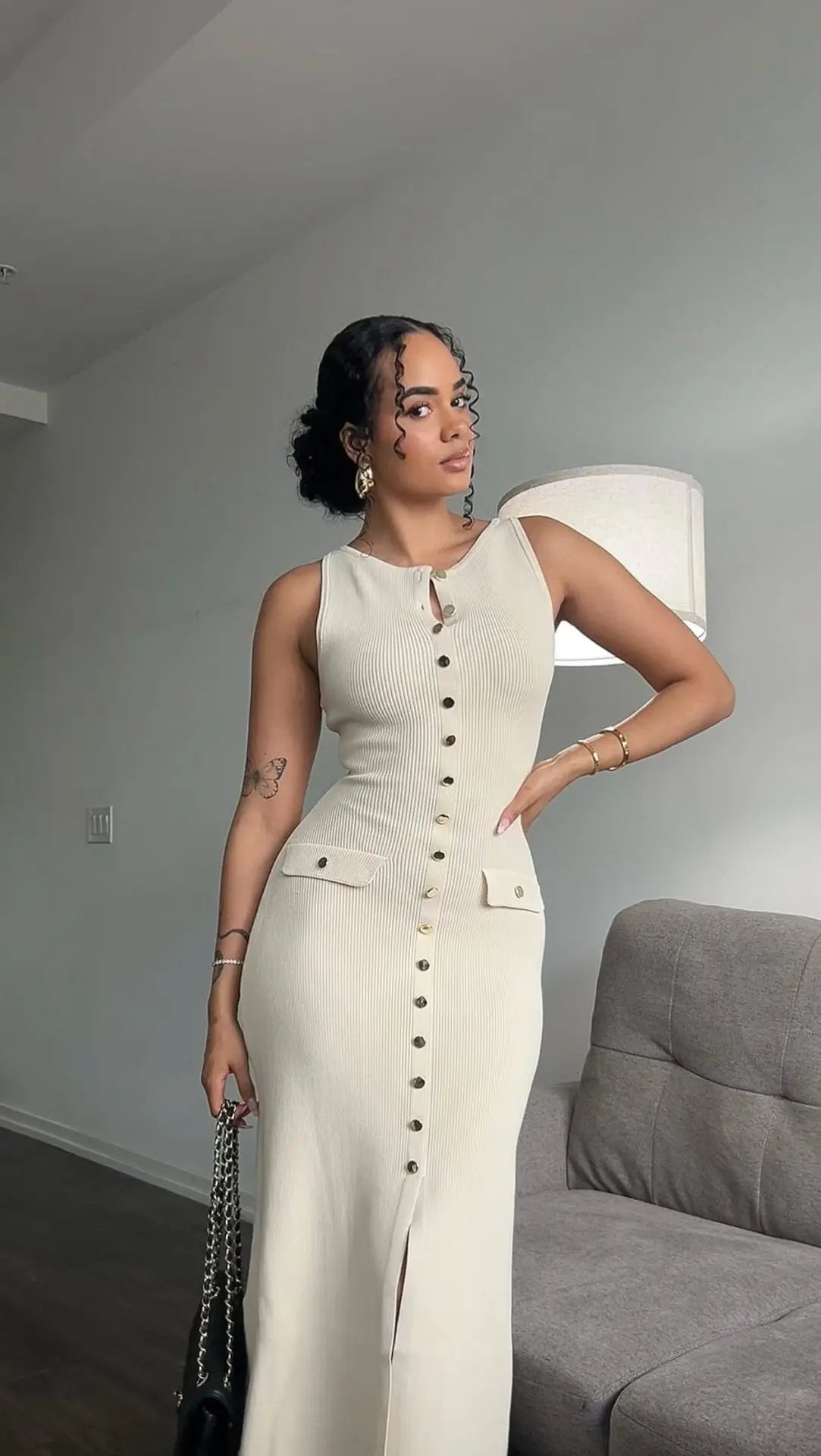 Knit Ribbed Cardigan Maxi Dress Female High Waist Slim Pocket Sleeveless Elegant Party Dress Women's Knitwear Long Dress