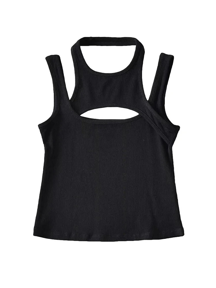 Asymmetrical Crop Top y2k E-girl Hollow Out Knitted Corset Top Sleeveless O Neck Mini Vest Basic Casual Sporty  Summer