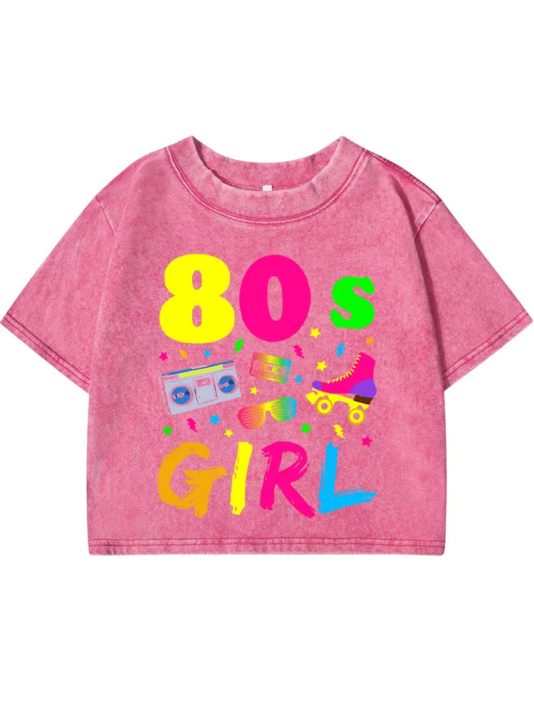 80 S Girl Colorfulprinting Female Washed Short Tshirt Breathable Summer T Shirt Casual Fashion Midriff-Baring Distress Tops