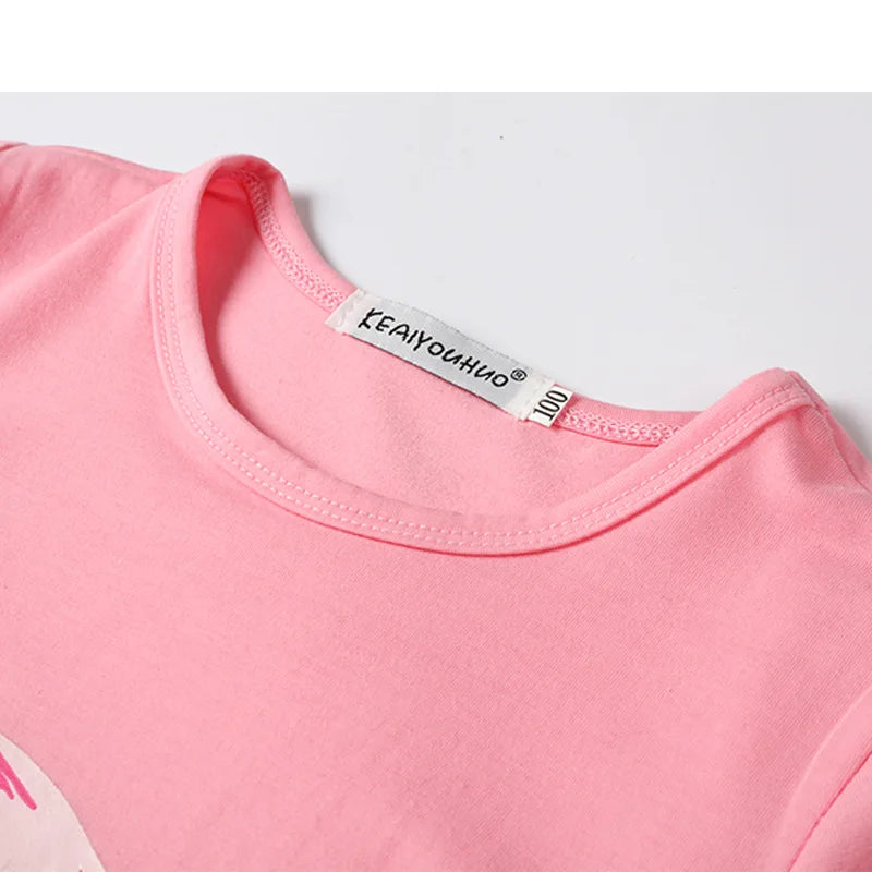 Children's Summer Casual Clothing Baby Girls Animals Printed Pink T-Shirts+Shorts Two-Piece For Kids Pajamas Set Home Wear Suits