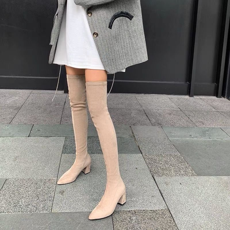 Sexy High Boots Women 2023 Winter New Fashion Over The Knee Warm Botas  Suede Lace Up Pumps Sock Shoes High Heels Boots