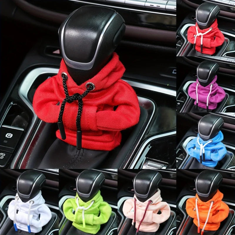 Hoodie Creative Car Handle Gear Shift Knob Lever Cover Fashion Cute Car Gear Sweatshirt Change Lever Cover Interior Accessories
