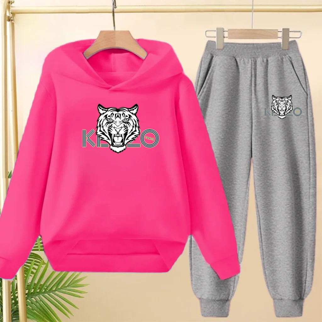 Children's 3-12Yrs Tiger print Pullover Hoodie Boys Girls Toddler Sweatshirt+Trousers Casual Fashion Charming Sports Jogging Set