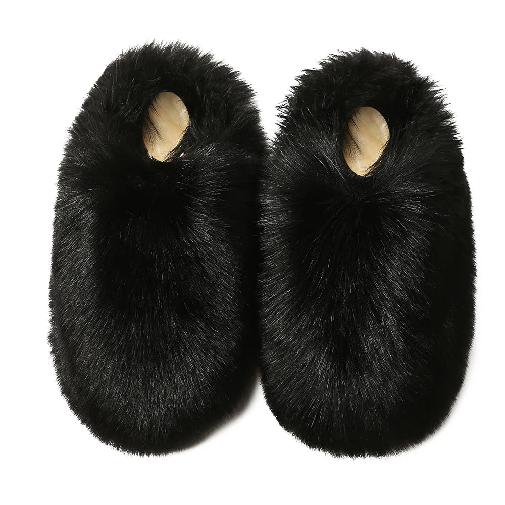 Ladies Winter High Quality Fox Fur Slippers Women Warm Fur Slides Girls Luxury Furry Slippers Soft Comfortable Home Cotton Shoes