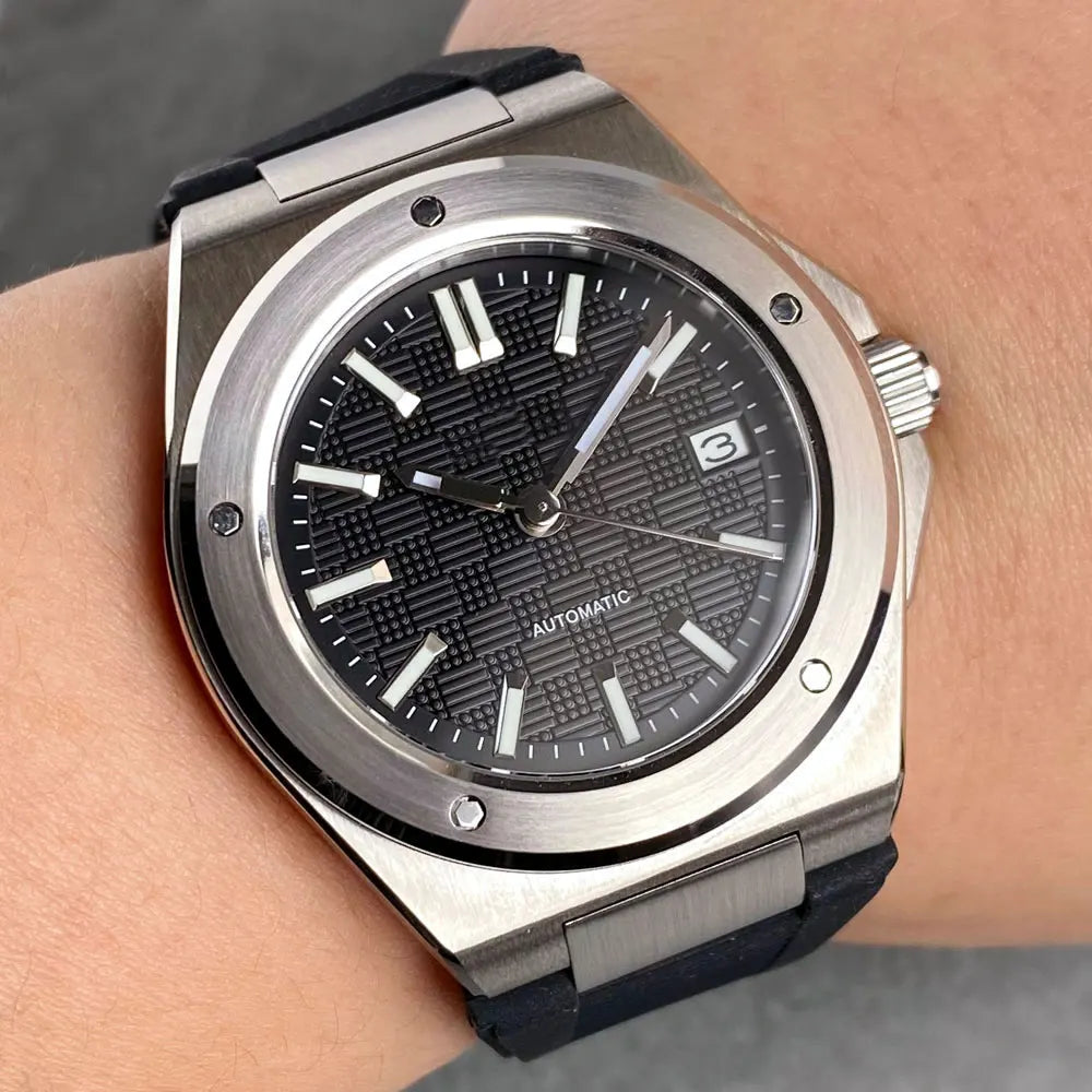 Tandorio NH35 Men Automatic Mechanical Watch Sapphire Crystal Glass 100m Waterproof Green Lume Black Square Block Dial Men Watch
