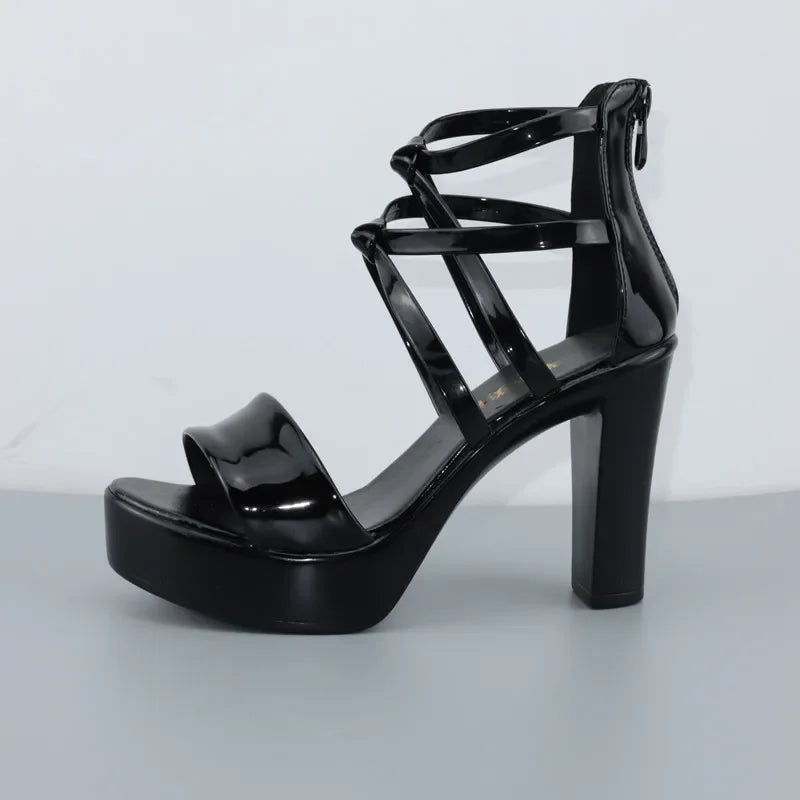 10cm Small Size 32-43 Elegant Bandage High Heels Gladiator Sandals Summer 2024 Silver Red Wedding Shoes Platform Office Model