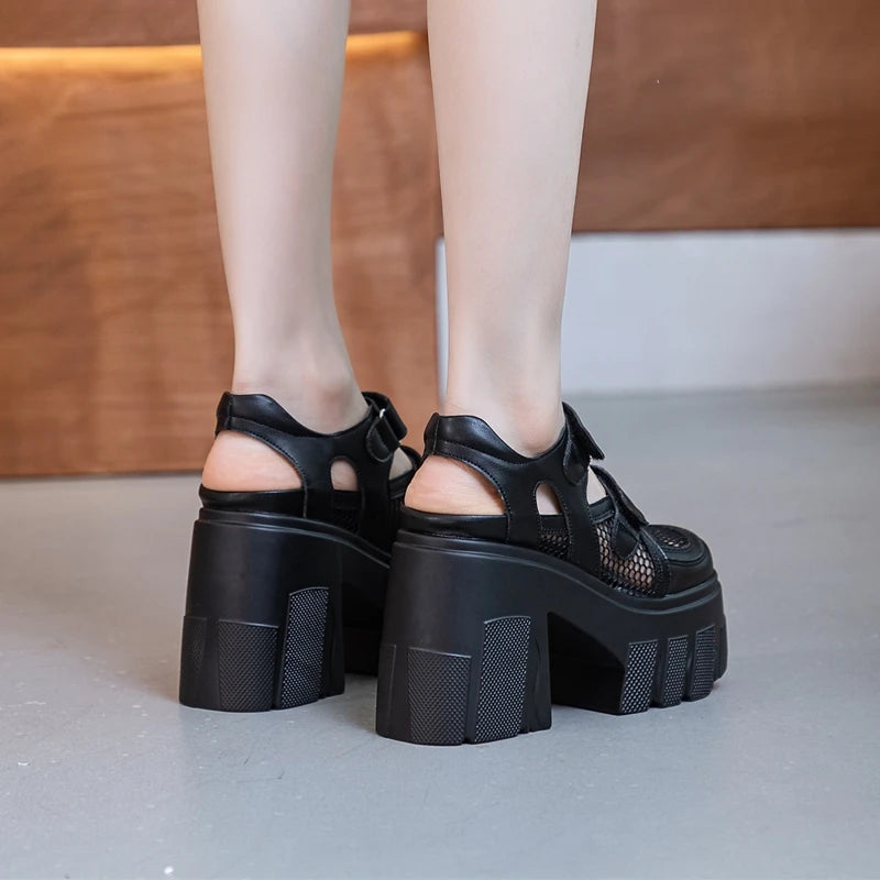 DIMANYU Sandals Female Genuine Leather 2026 New Platform High Heels Women's Shoes Mesh Breathable Women's Sandals