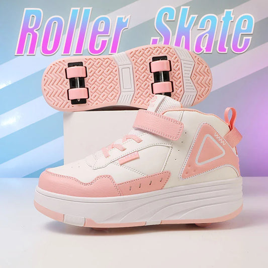 Boys and Girls Roller Skate Shoes Fashion Casual Sports Children 4-Wheels Sneakers for Kids  Gift Nice Footwear