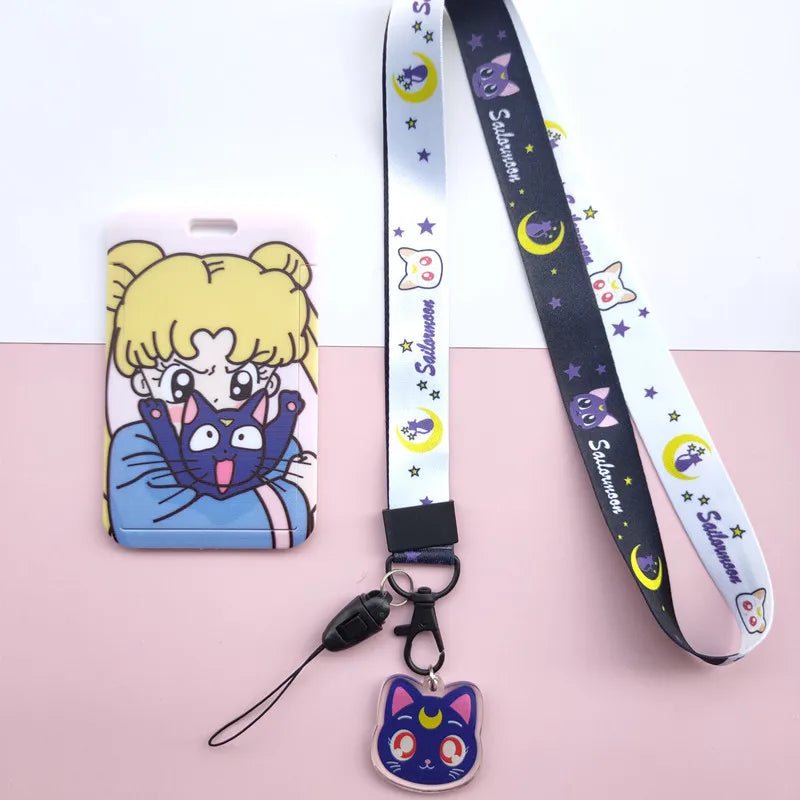 New Cartoon Girls Anime Lanyard Credit Card ID Holder Bag Student Women Travel Bank Bus Business Card Cover Badge
