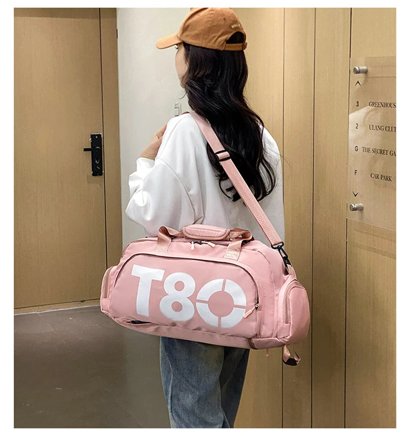 Women's Handbag T80 Gym Sports Backpack for Man Hand Bag Fitness Travel Tote Shoe Shoulder Duffle Crossbody Portable Boston Bag