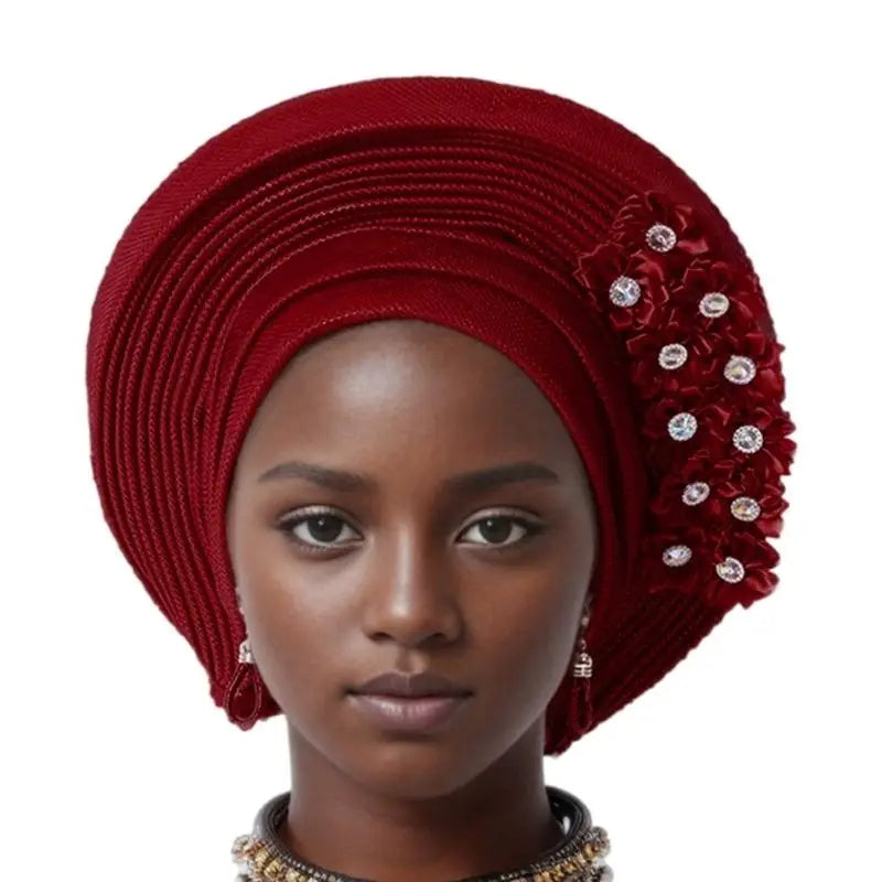 39BD African Turban Headwrap for Female Fashion Formal Head Scarf Bonnet Hat Turban Ethnic Flower Head Turban Nigerian Hat