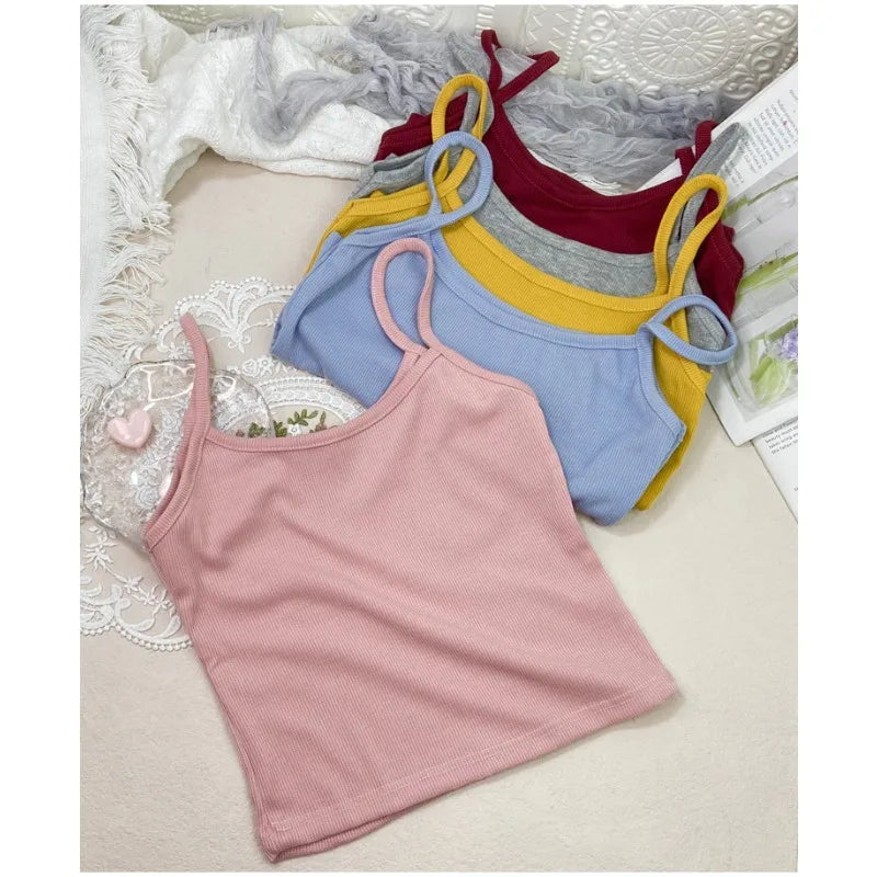 Summer New Solid Color Small Camisole for Girls and Students, with A Slimming Look and A Versatile Thread Vest. Short Base Shirt