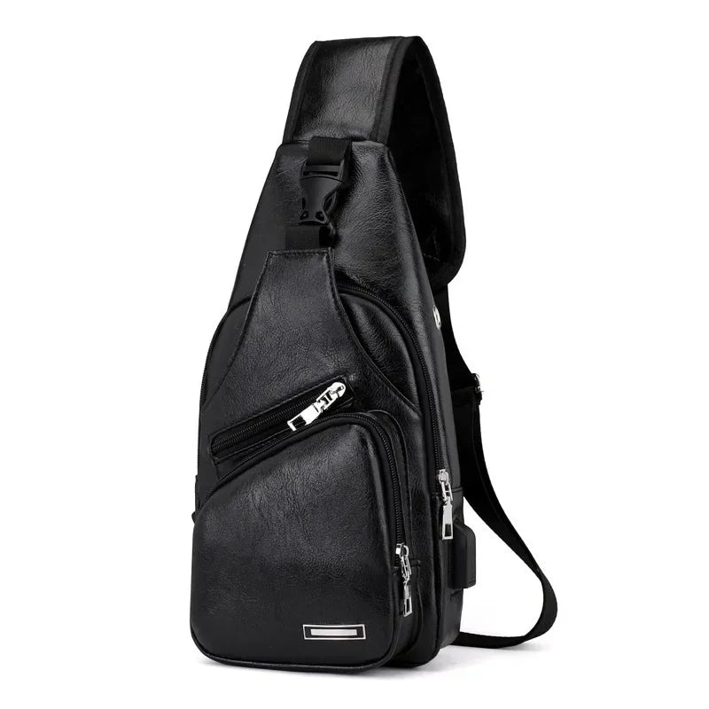 2024 Men's USB Chest Bag Designer Men Messenger Crossbody Package PU Leather Shoulder Bags Package Travel Chest Bag Bolso Hombre