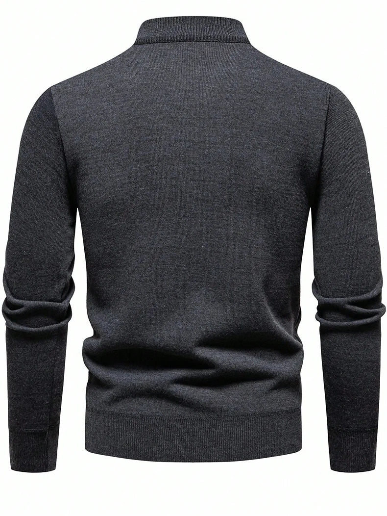 Mens Soft Sweater European American Style Knitwear High Neck Zipper Pullovers Brown Casual Sweaters